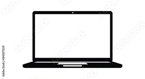 A striking black and white depiction of an open laptop presented as a clean silhouette