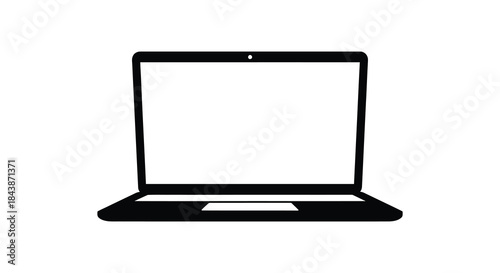 A simple representation of a modern laptop computer in a stark black silhouette