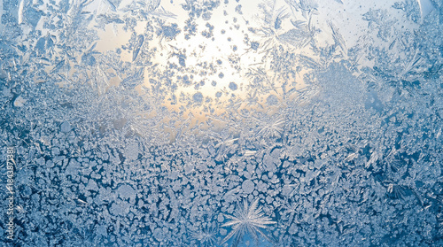 Macro Ice Frost Pattern on Winter Window Surface – Detailed Cold Texture Background