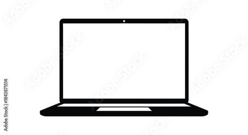 A stark black laptop outline against a white background a simple digital device silhouette