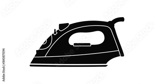 A striking black silhouette of a modern household steam iron on a white background silhouette