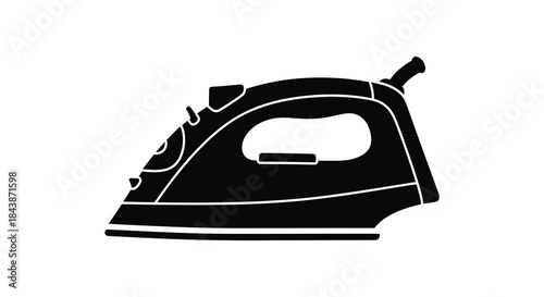 A striking black silhouette of a common household appliance an iron presented on a white background silhouette