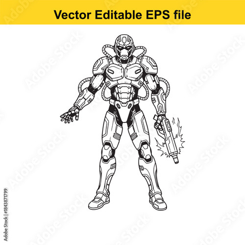  Cybernetic soldier in combat stance