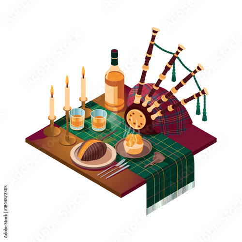 Burns Night Celebration Sticker Icon Isometric icons