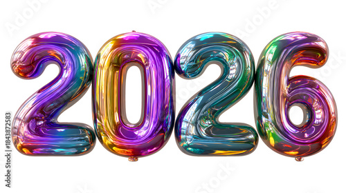 Shiny 2026 balloons with iridescent colors numbers