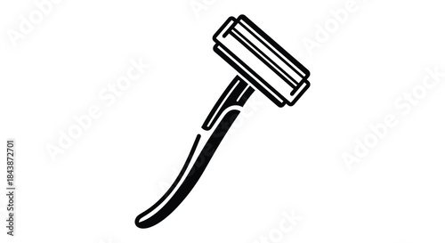 A minimalist depiction of a classic safety razor rendered as a striking black silhouette