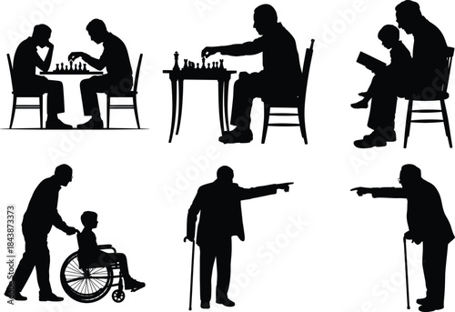 Happy Grandparents Silhouette with Grandchildren Vector Illustration. Elderly Couple, Grandparents Day, Senior Couple Design. Loving Grandma and Grandpa Family Design. Warm Family Moment Illustration.