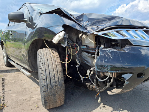 Car after an accident. Passenger car in wreck condition after road accident