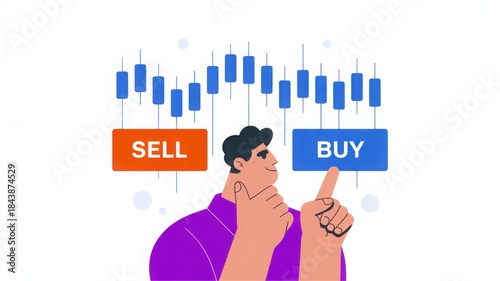 A person analyzing stock market charts with buy and sell options