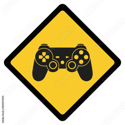 Video Game Controller Icon on Yellow Warning Sign Gaming Danger Symbol