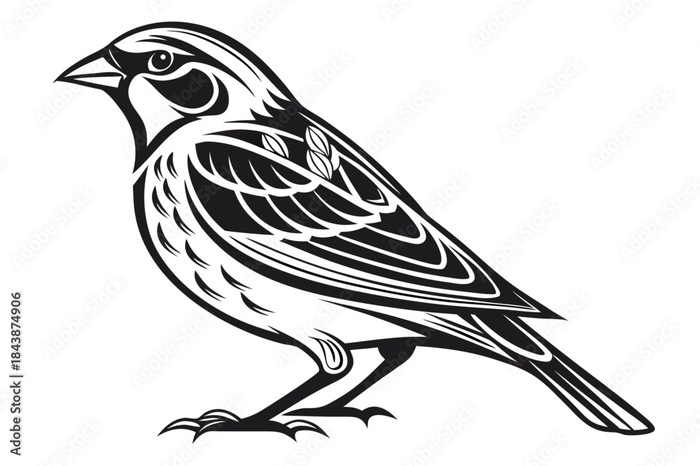 Obraz premium Elegant Stylized Bird Vector Illustration in Black and White