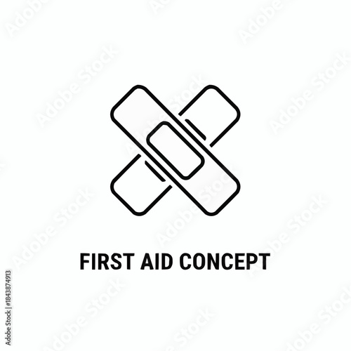 Simple black line icon of two crossed bandages representing a first aid concept on a white background