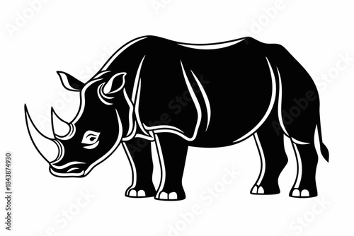 Strong Rhinoceros Silhouette Illustration on White Background