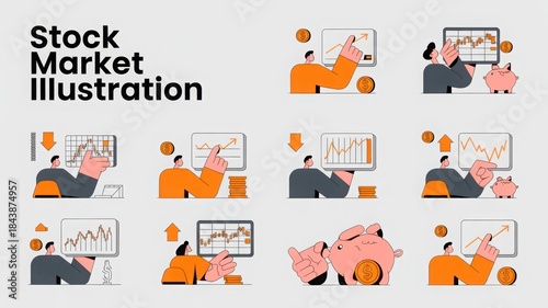Stock market illustration featuring economic concepts and financial management