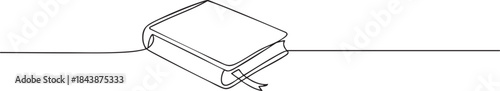 Continuous single line drawing of a closed book with a bookmark in a clean minimalist outline style, modern vector illustration