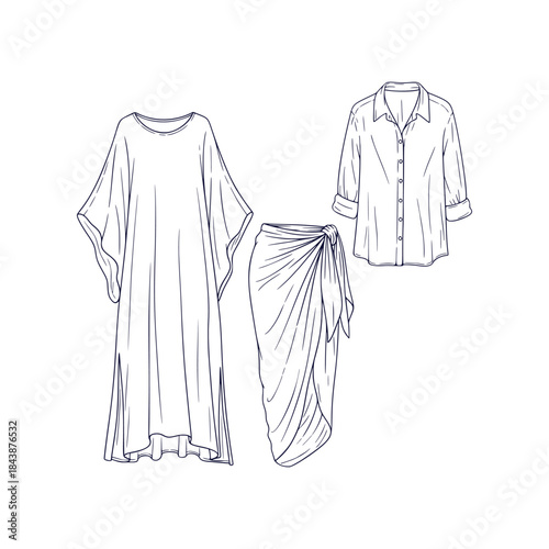 Summer Beach Vacation Style Flowy Linen Cover-ups Fashion Apparel Vector Illustration Design