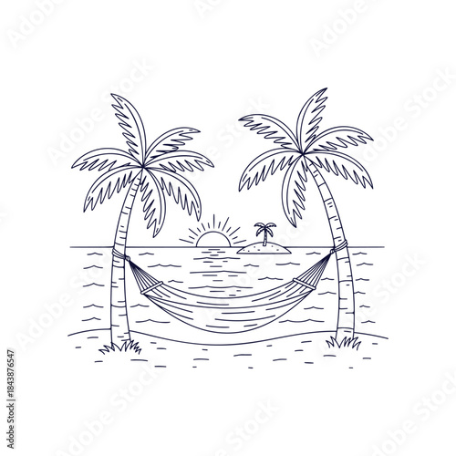 Tropical Beach Vibes Oceanfront Hammock Illustration Paradise Background Vector Graphic Design