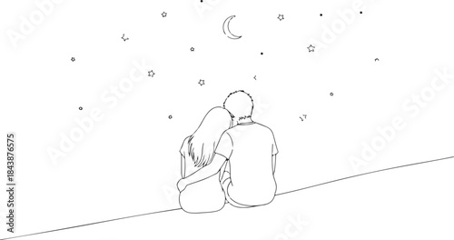 Valentine's Day Aesthetic Line Art Vector Illustration. Minimalist Romantic Couple Sketch for 14 February Gift & T-shirt Design.