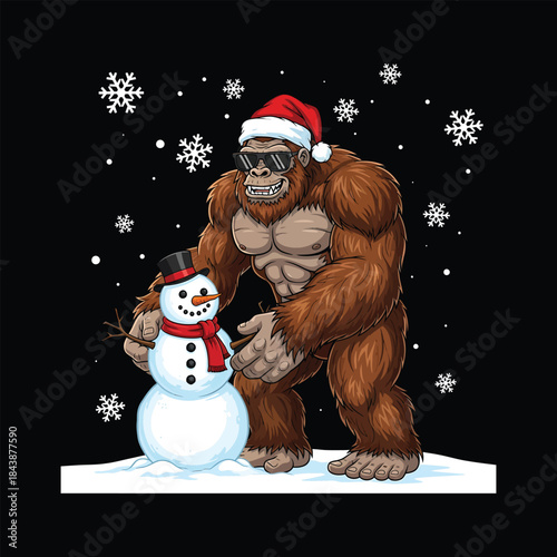 Funny Bigfoot Building Snowma