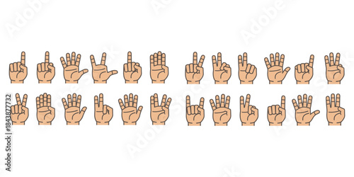 Collection of hands displaying numbers one through ten in various gestures