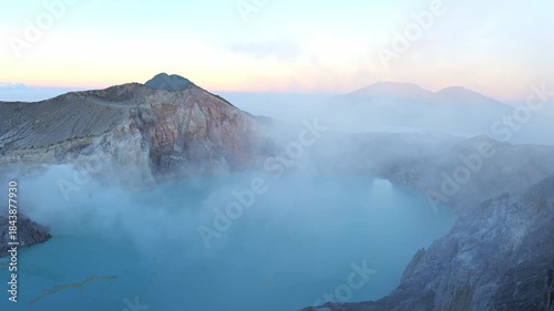 Mount Ijen, a volcano and sulphur mine located near Banyuwangi in East Java, Indonesia. View of Ijen crater