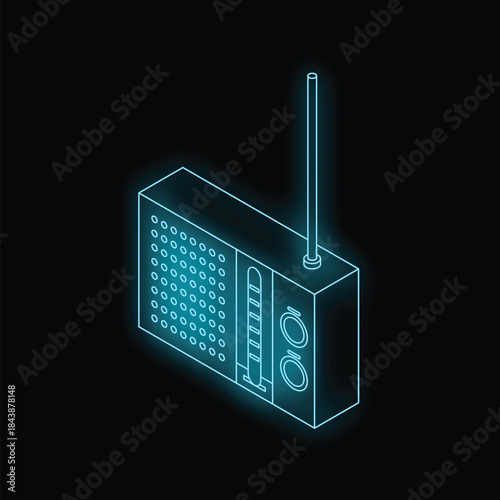 Neon radio receiver with antenna extending upwards, bringing news and entertainment