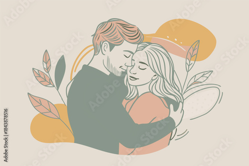 a romantic couple in a gentle hug minimalist