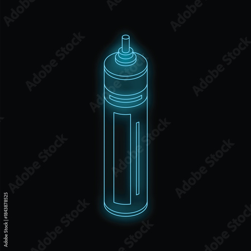 Blue neon vaporizer icon glowing against a black background