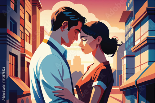 a romantic couple standing close together