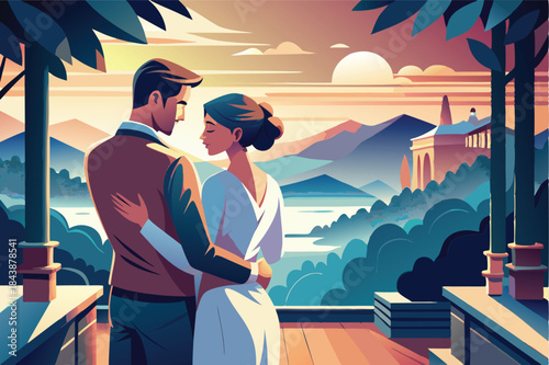 a romantic couple standing close together