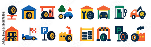 Collection of tire service and car repair icons vector illustration in modern style design for website mobile app and print