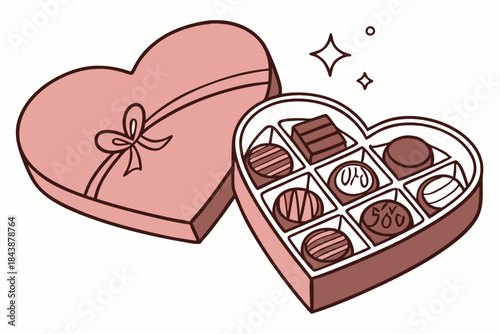 chocolates in a heart shaped box being unwrapped