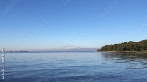 Blue seascape warm calm summer morning panorama