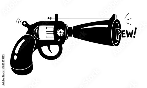 Whimsical Weapon a playful and stylized illustration showcases a vintage-inspired weapon, complete with a PEW! sound effect, hinting at a lighthearted narrative.