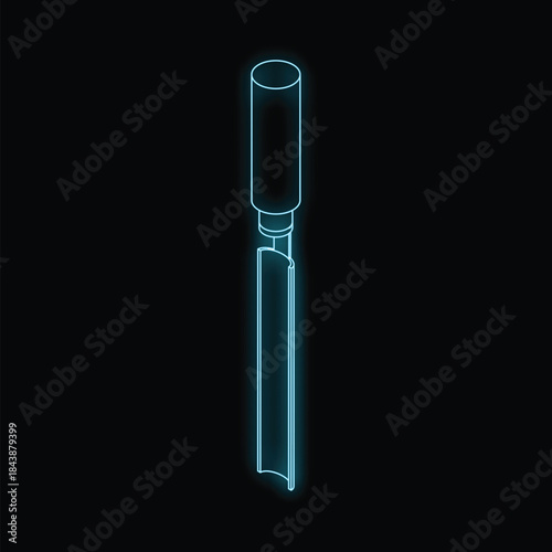 Neon blue chisel glowing on a black background, representing woodworking, craftsmanship, and precision tools