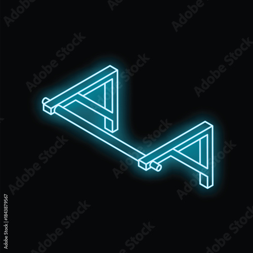 Glowing turquoise neon pull up bar on black background, ideal for fitness and workout concepts