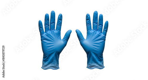 Pair of blue nitrile disposable gloves isolated on transparent background