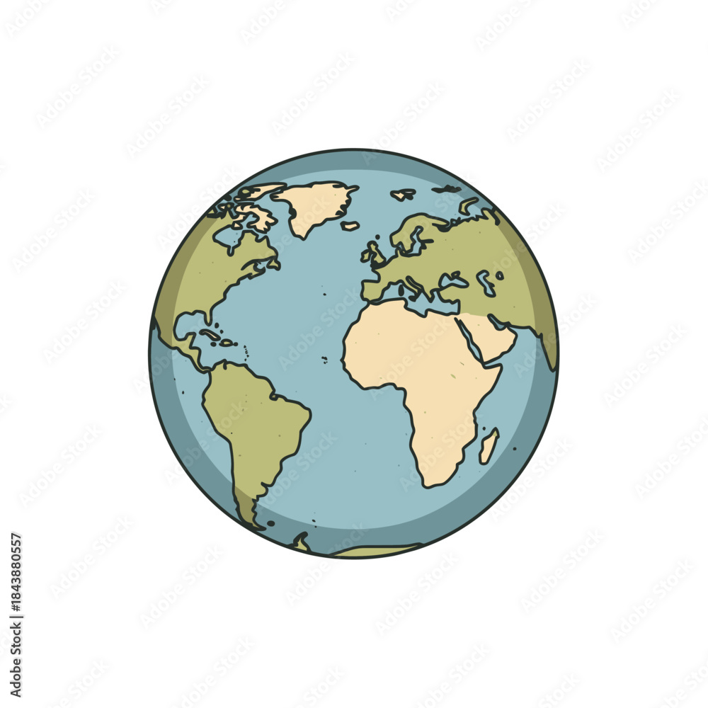 Naklejka premium Cartoon illustration of planet Earth with continents and oceans.