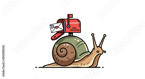 Snail carrying a mailbox with a love letter.