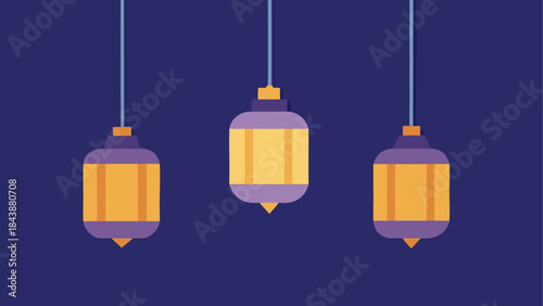 Minimalist illustration of three hanging traditional lanterns for a festive occasion