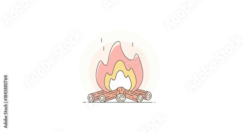 Stylized campfire with burning logs in a minimalist style