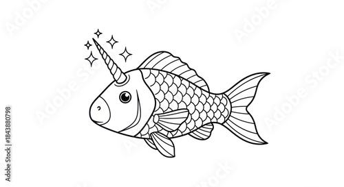 Whimsical unicorn fish illustration