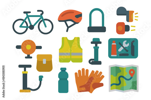 Cycling essentials collection in modern flat design