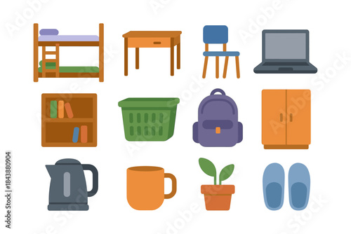 Flat design of home and school essentials