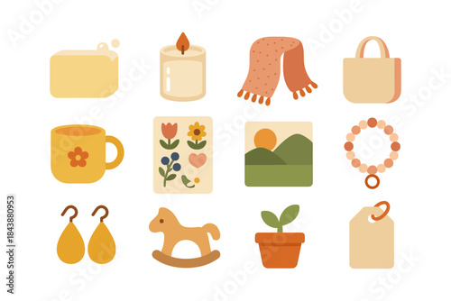 Cozy autumn collection with flat design icons for seasonal decoration and warmth