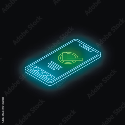 Glowing neon smartphone displaying an angle measurement app, representing mobile technology and geometric calculations