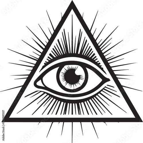 Mysterious eye within a triangle radiates light, symbolizing divine oversight or hidden knowledge.