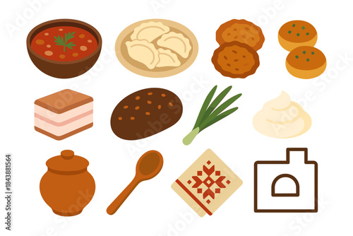 Traditional russian cuisine elements in flat design style
