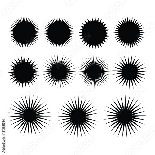 Collection of various black spiky circle shapes