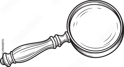 Vintage Magnifying Glass with Detailed Wooden Handle Engraving Style Vector